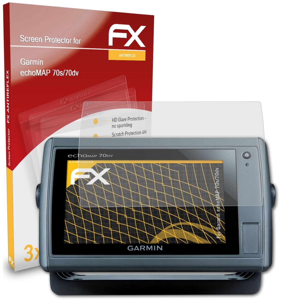 ATFOLIX 3x FX-Antireflex Displayschutz(für Garmin echoMAP 70s/70dv)