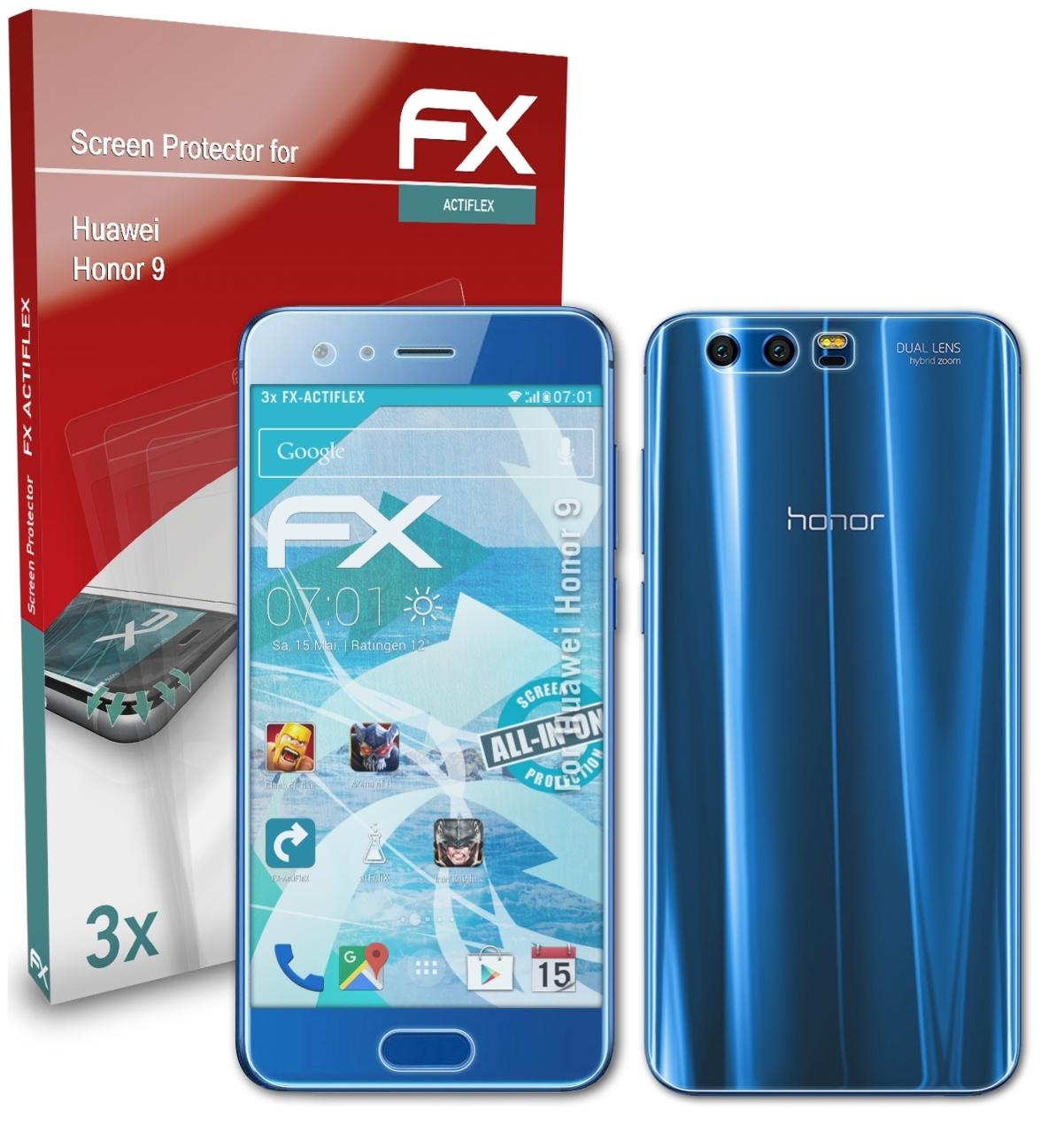3x ATFOLIX FX-ActiFleX 9) Honor Huawei Displayschutz(für