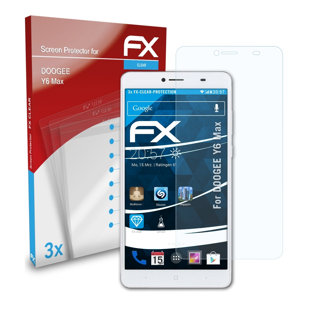 ATFOLIX 3x Y6 FX-Clear Displayschutz(für Doogee Max)