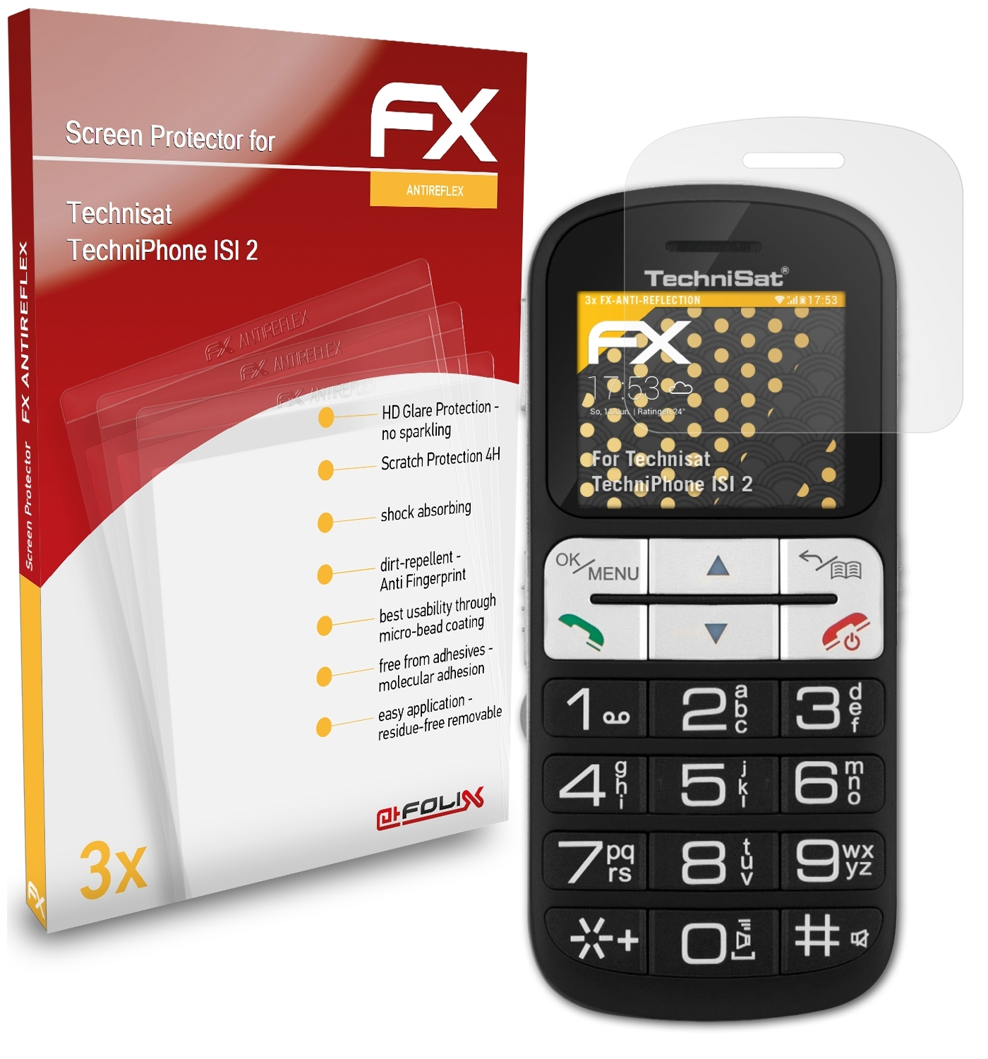 ATFOLIX 3x 2) ISI TechniPhone Displayschutz(für Technisat FX-Antireflex