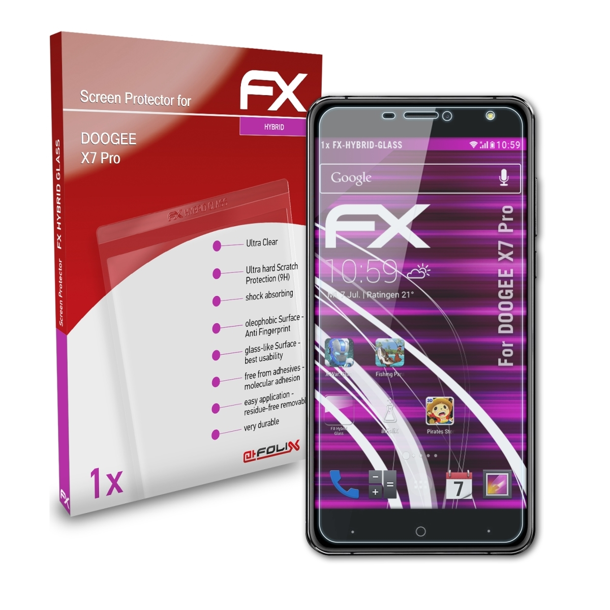 ATFOLIX FX-Hybrid-Glass Schutzglas(für Doogee X7 Pro)