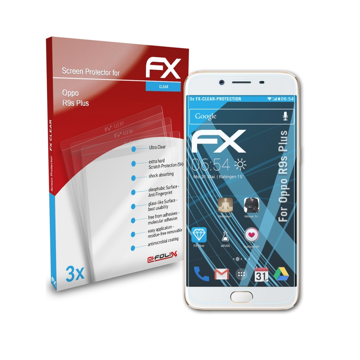 R9s ATFOLIX Plus) FX-Clear Displayschutz(für Oppo 3x