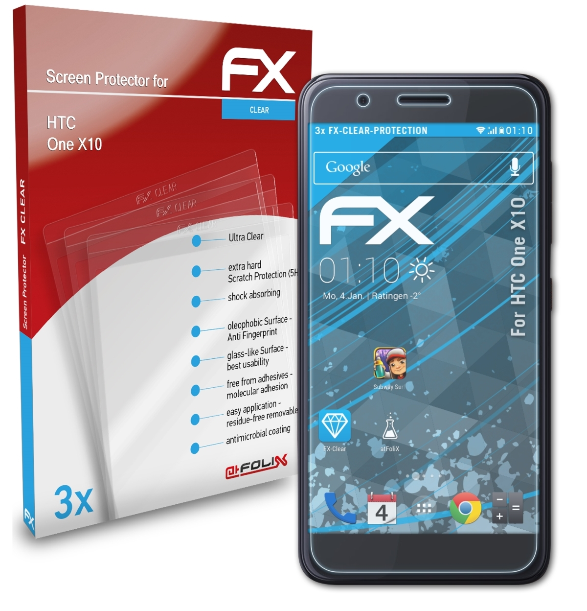 HTC One X10) 3x Displayschutz(für FX-Clear ATFOLIX