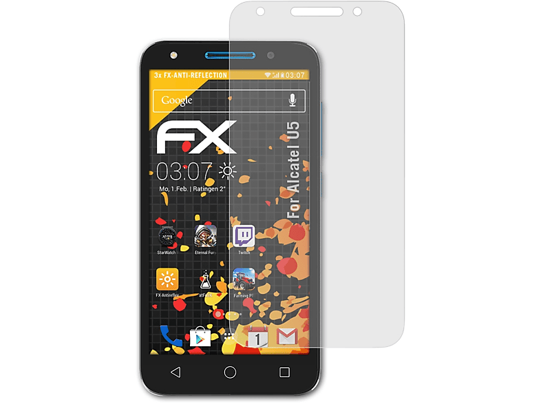ATFOLIX 3x FX-Antireflex Displayschutz(für Alcatel U5)