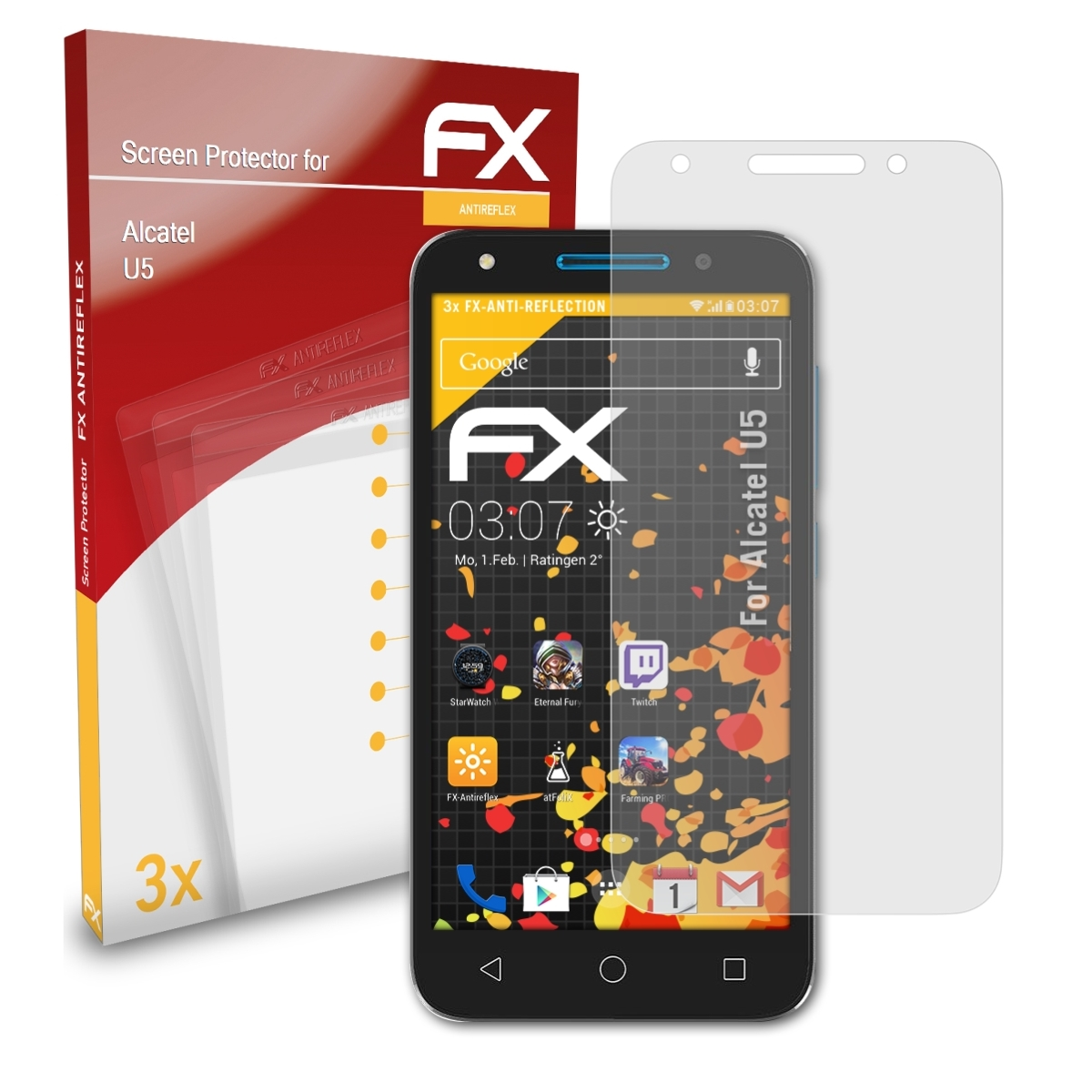 ATFOLIX Alcatel 3x Displayschutz(für U5) FX-Antireflex