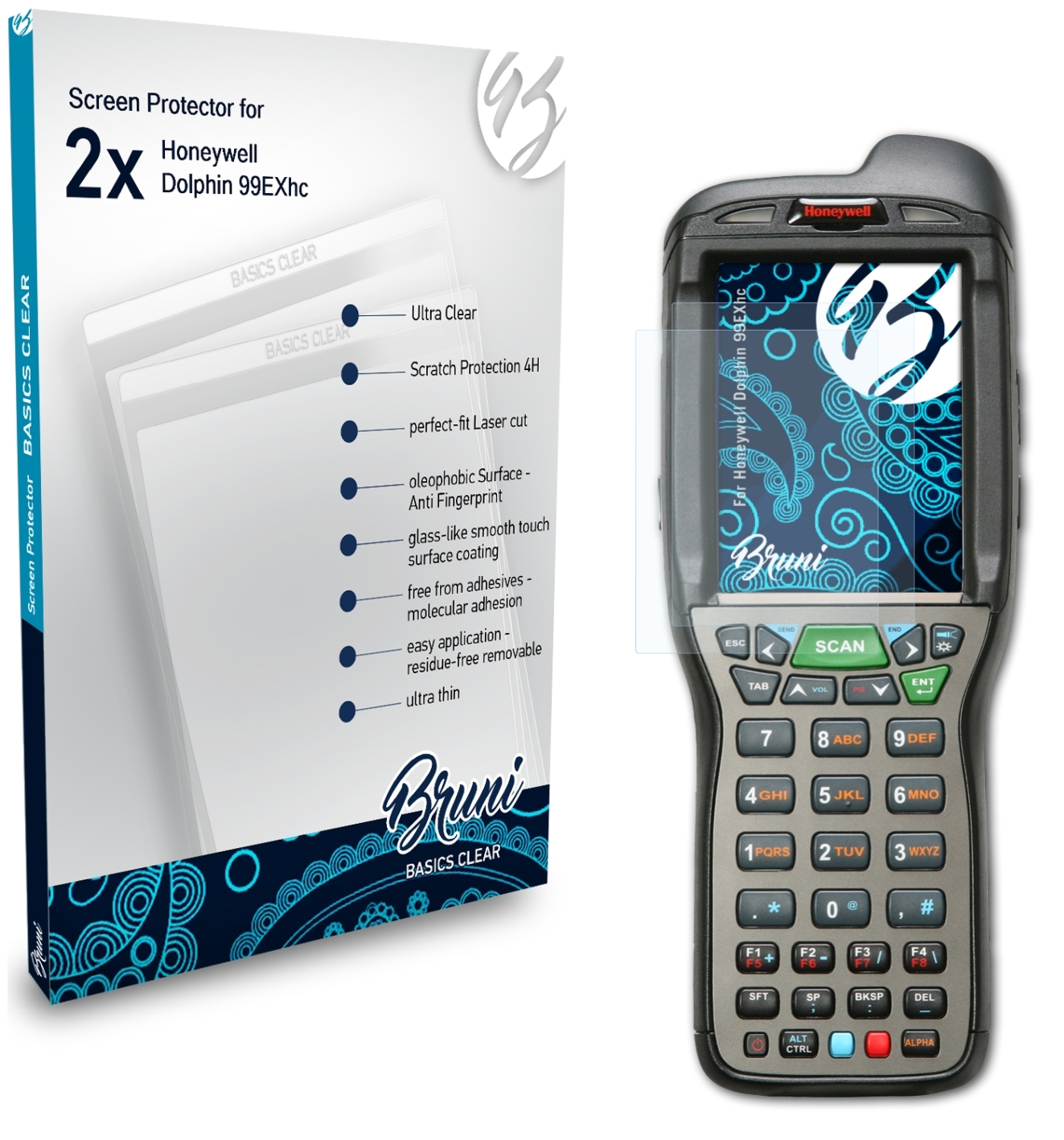 99EXhc) Dolphin 2x Honeywell Basics-Clear Schutzfolie(für BRUNI