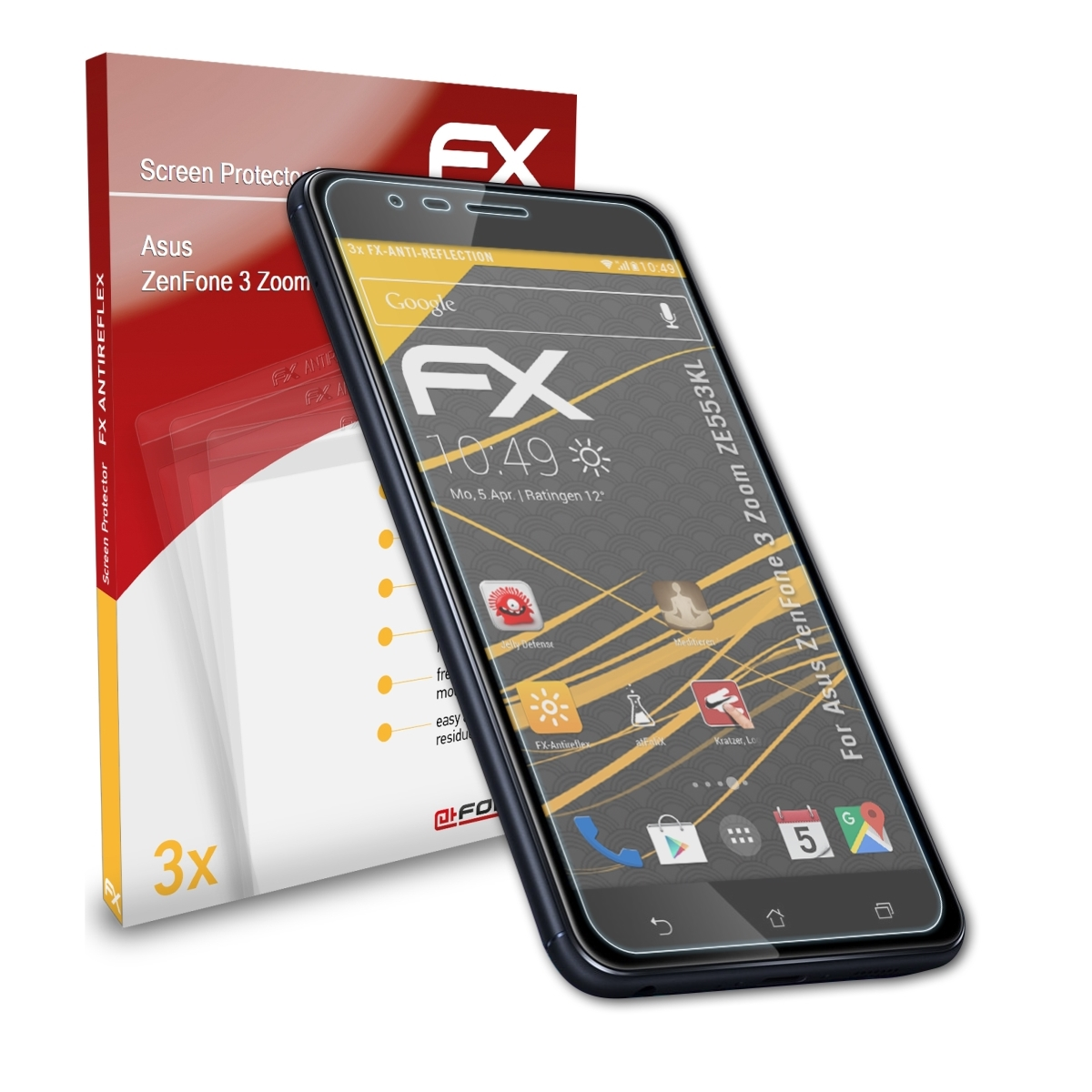 ATFOLIX 3x FX-Antireflex Displayschutz(für Asus Zoom ZenFone (ZE553KL)) 3
