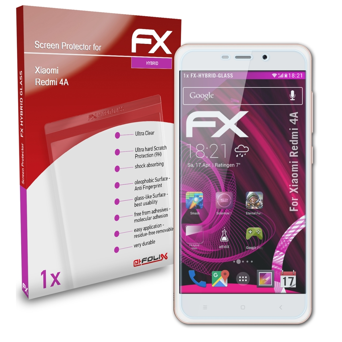 ATFOLIX FX-Hybrid-Glass Redmi Xiaomi 4A) Schutzglas(für
