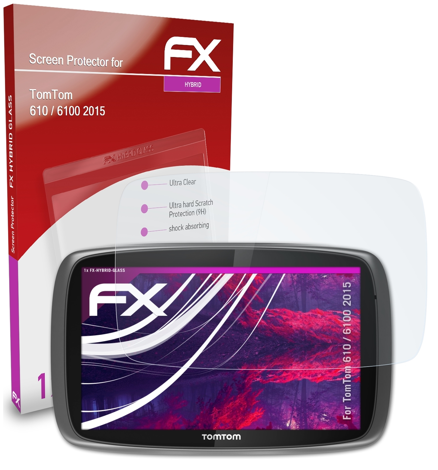 ATFOLIX FX-Hybrid-Glass Schutzglas(für TomTom 610 6100 (2015)) 