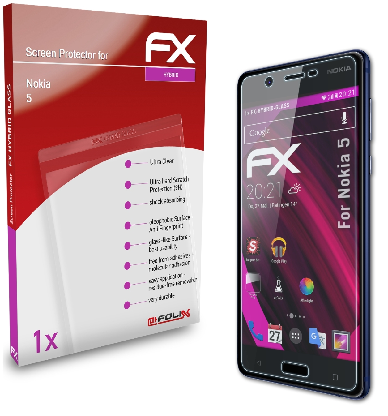 ATFOLIX FX-Hybrid-Glass Schutzglas(für Nokia 5)