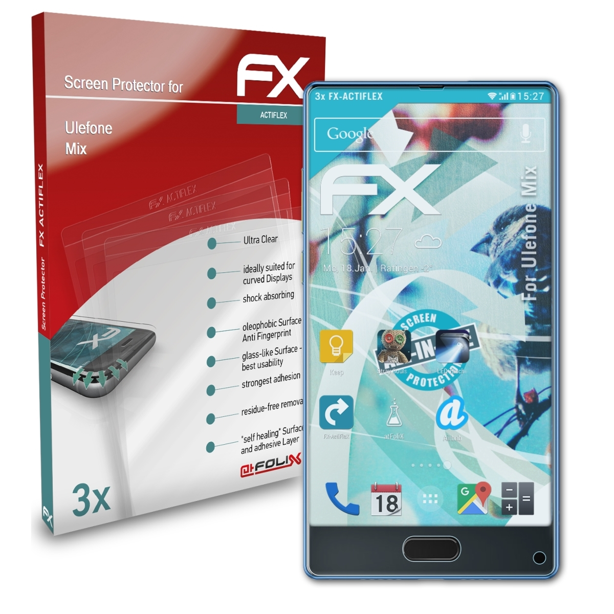 ATFOLIX 3x Ulefone FX-ActiFleX Displayschutz(für Mix)