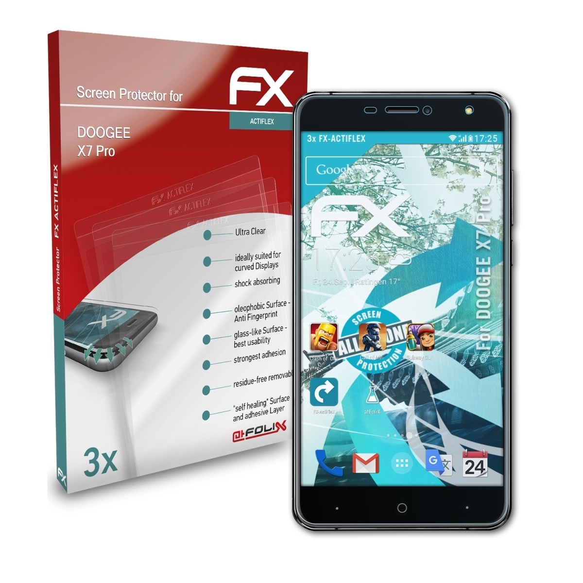 ATFOLIX 3x FX-ActiFleX Displayschutz(für Doogee Pro) X7