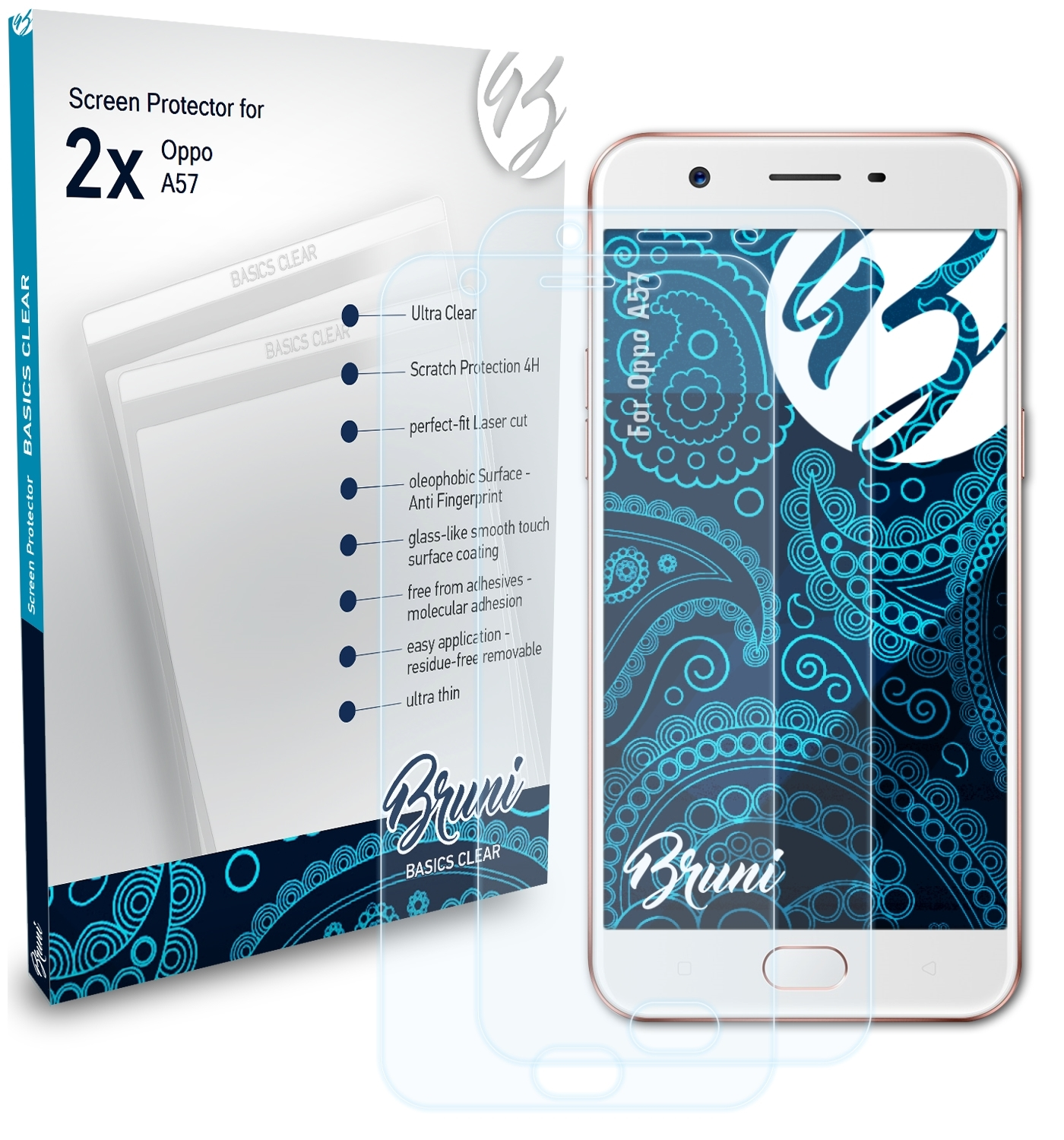BRUNI 2x Basics-Clear Oppo A57 (2016)) Schutzfolie(für