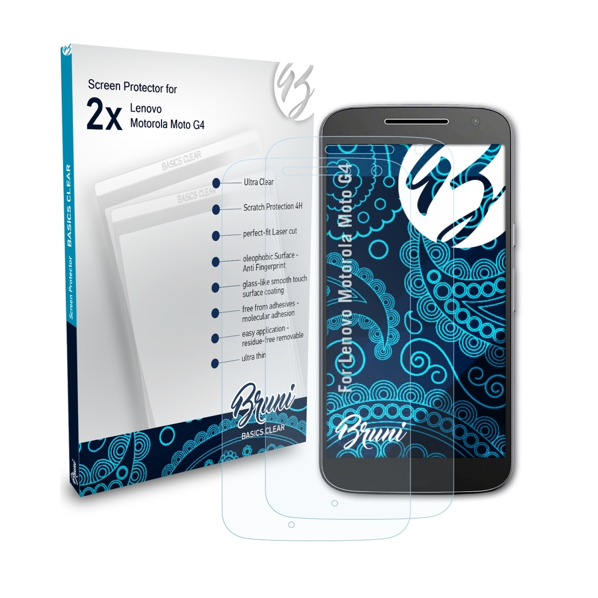 BRUNI Lenovo G4) 2x Moto Basics-Clear Schutzfolie(für Motorola