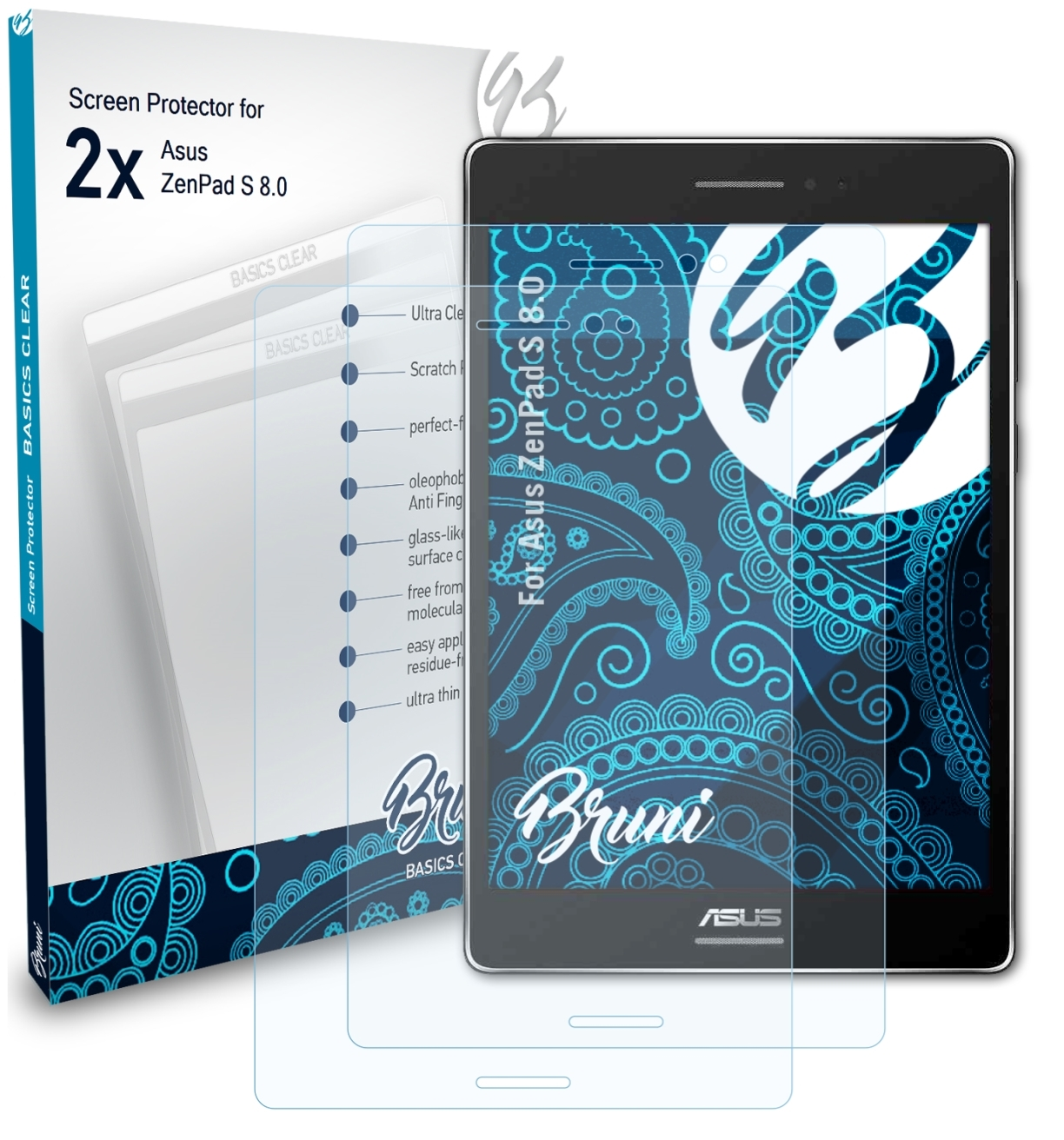 BRUNI 2x Basics-Clear Schutzfolie(für S 8.0) Asus ZenPad