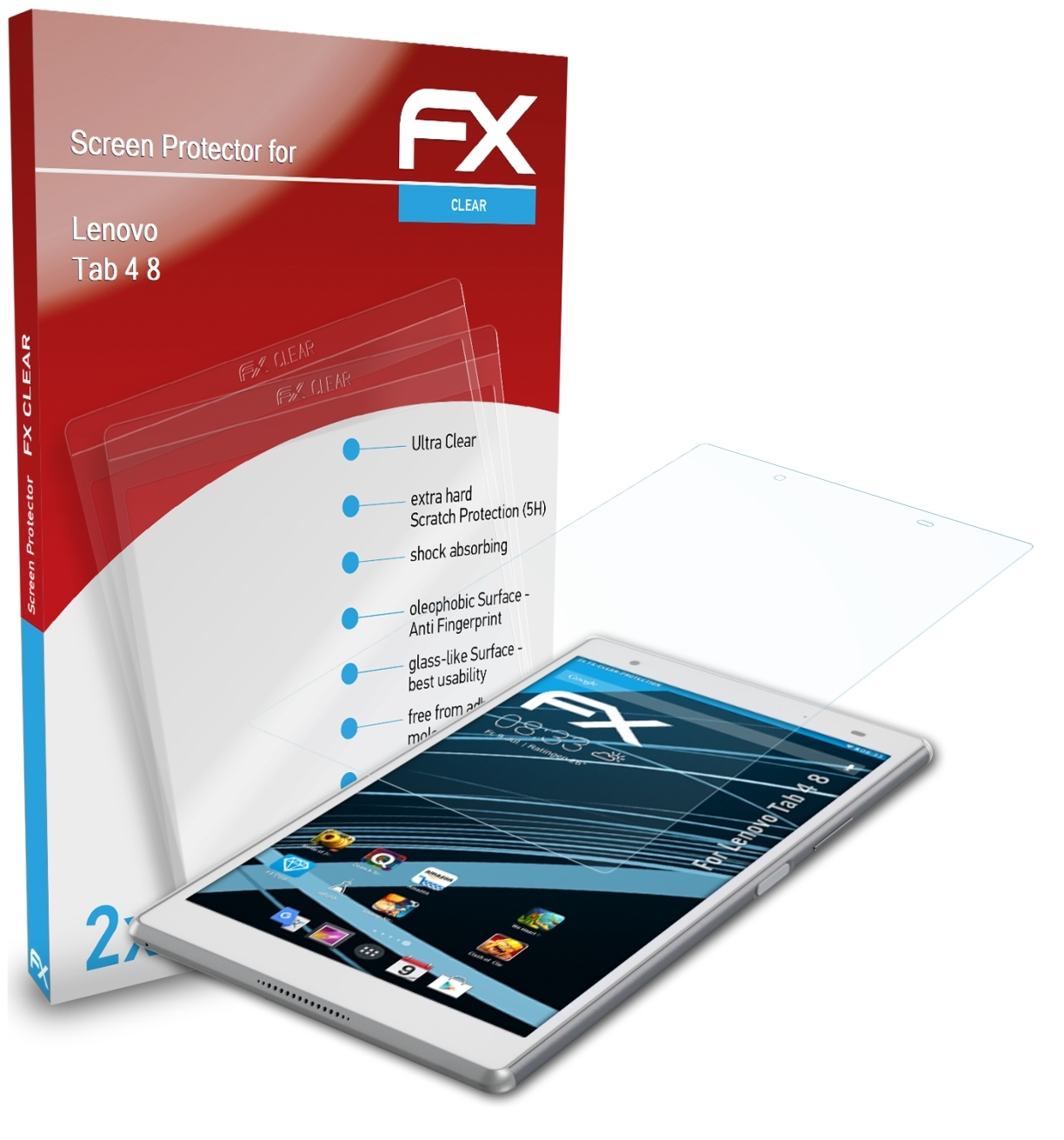 ATFOLIX 2x Tab Displayschutz(für Lenovo 4 FX-Clear 8)