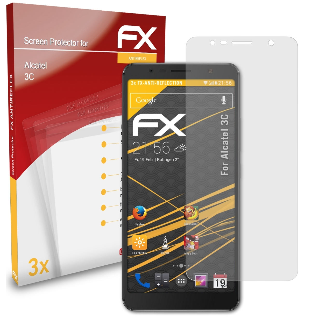 ATFOLIX 3x FX-Antireflex Alcatel Displayschutz(für 3C)