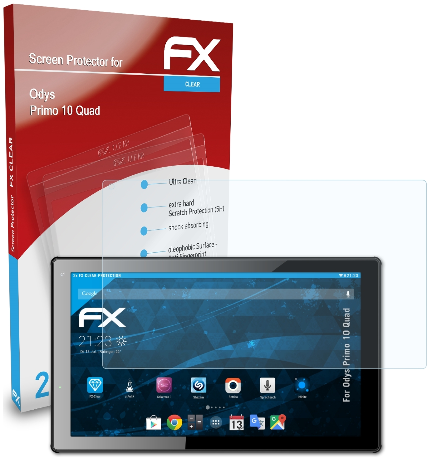 ATFOLIX 2x FX-Clear Displayschutz(für Quad) Odys Primo 10