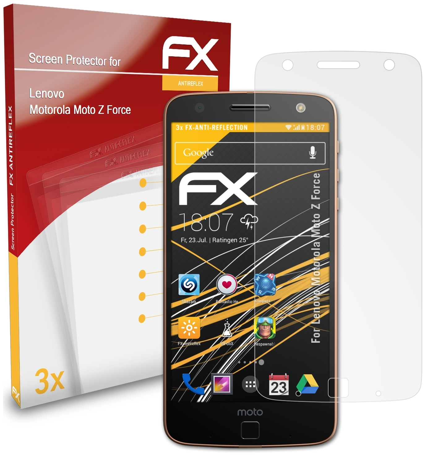 ATFOLIX 3x FX-Antireflex Displayschutz(für Z Moto Force) Motorola Lenovo