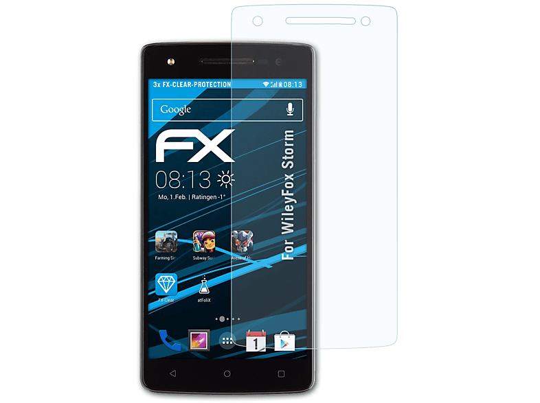 Extreme Schönheit ATFOLIX 3x FX-Clear Displayschutz(für Storm) WileyFox