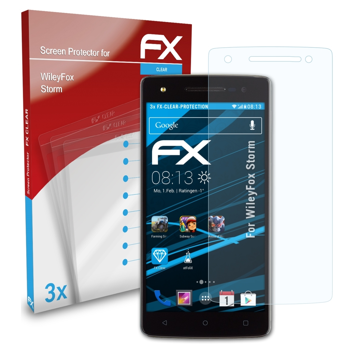 Storm) ATFOLIX 3x FX-Clear WileyFox Displayschutz(für