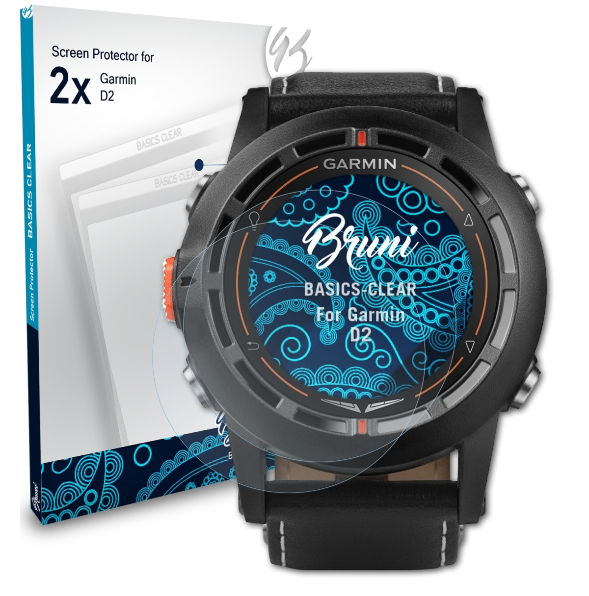 BRUNI 2x Basics-Clear Garmin Schutzfolie(für D2)