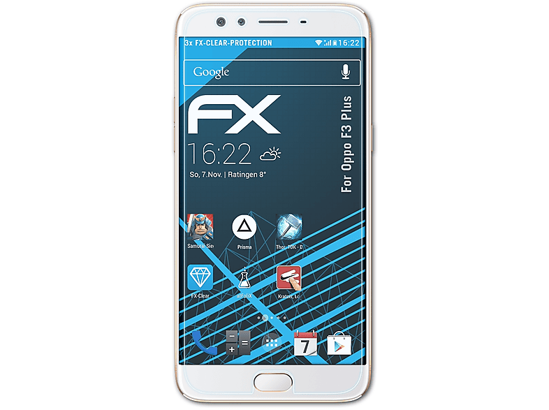 ATFOLIX 3x FX-Clear Displayschutz(für Oppo F3 Plus)