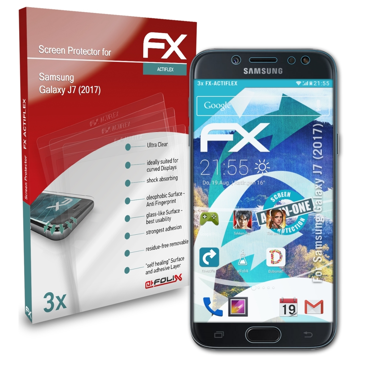 Displayschutz(für Galaxy Samsung ATFOLIX 3x FX-ActiFleX (2017)) J7