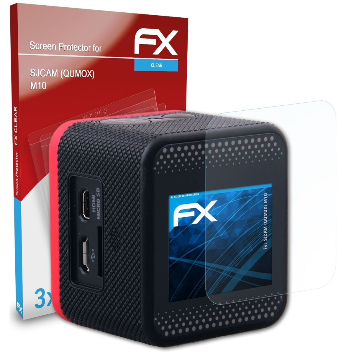 (QUMOX) SJCAM 3x Displayschutz(für ATFOLIX M10) FX-Clear