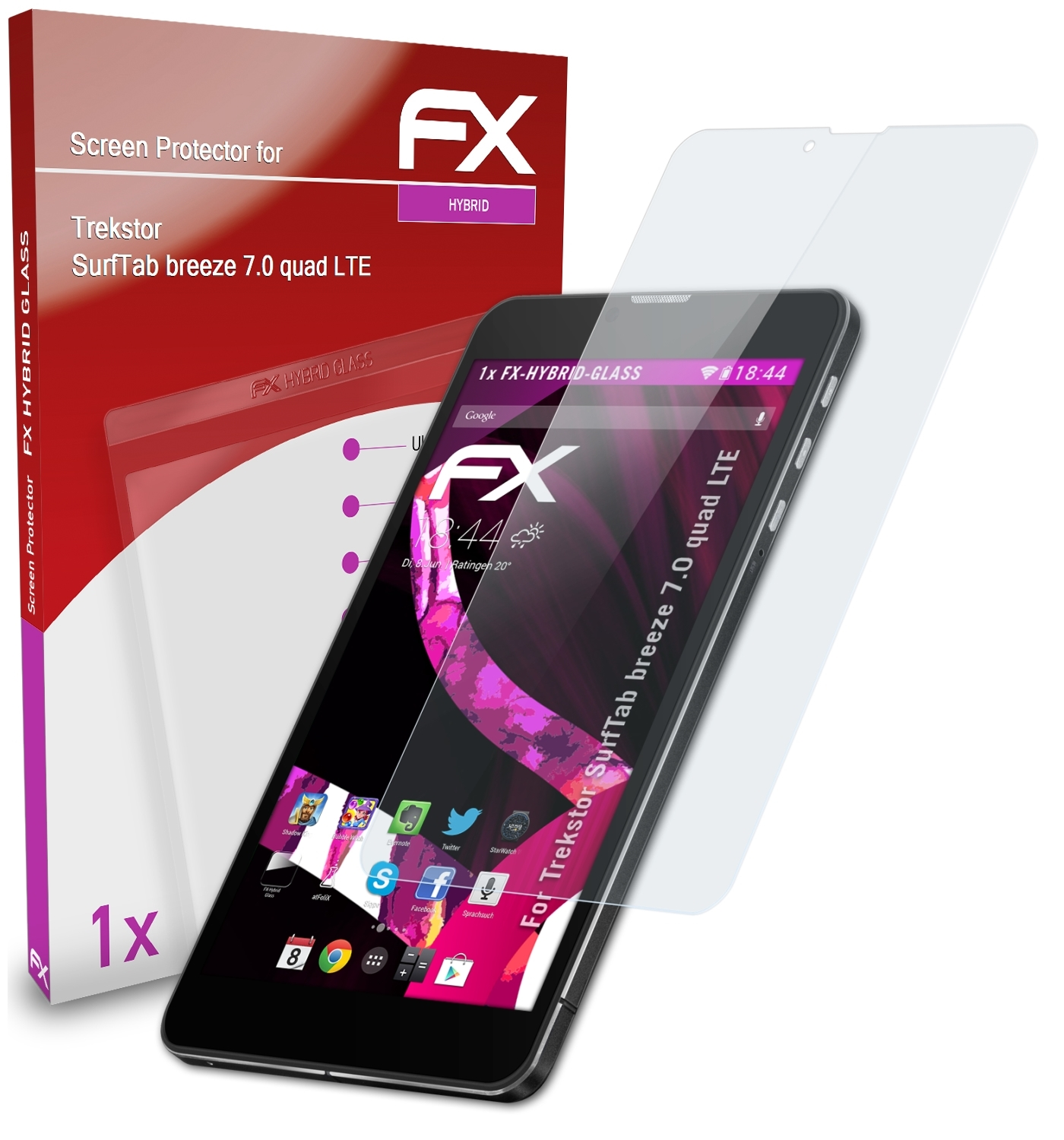 ATFOLIX FX-Hybrid-Glass Schutzglas(für quad Trekstor 7.0 breeze LTE) SurfTab