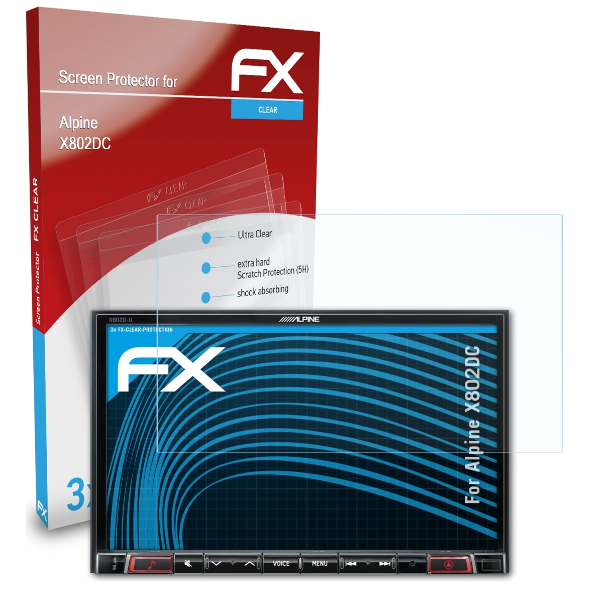 ATFOLIX 3x FX-Clear Displayschutz(für X802DC) Alpine