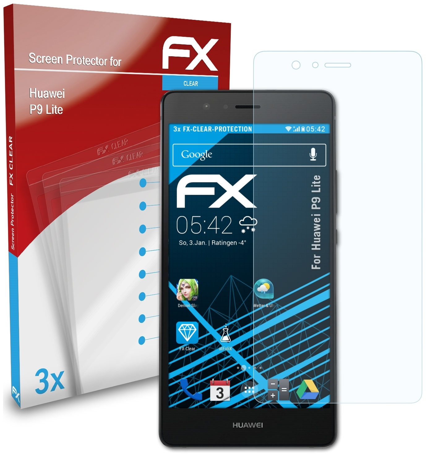 Displayschutz(für 3x ATFOLIX Huawei P9 Lite) FX-Clear