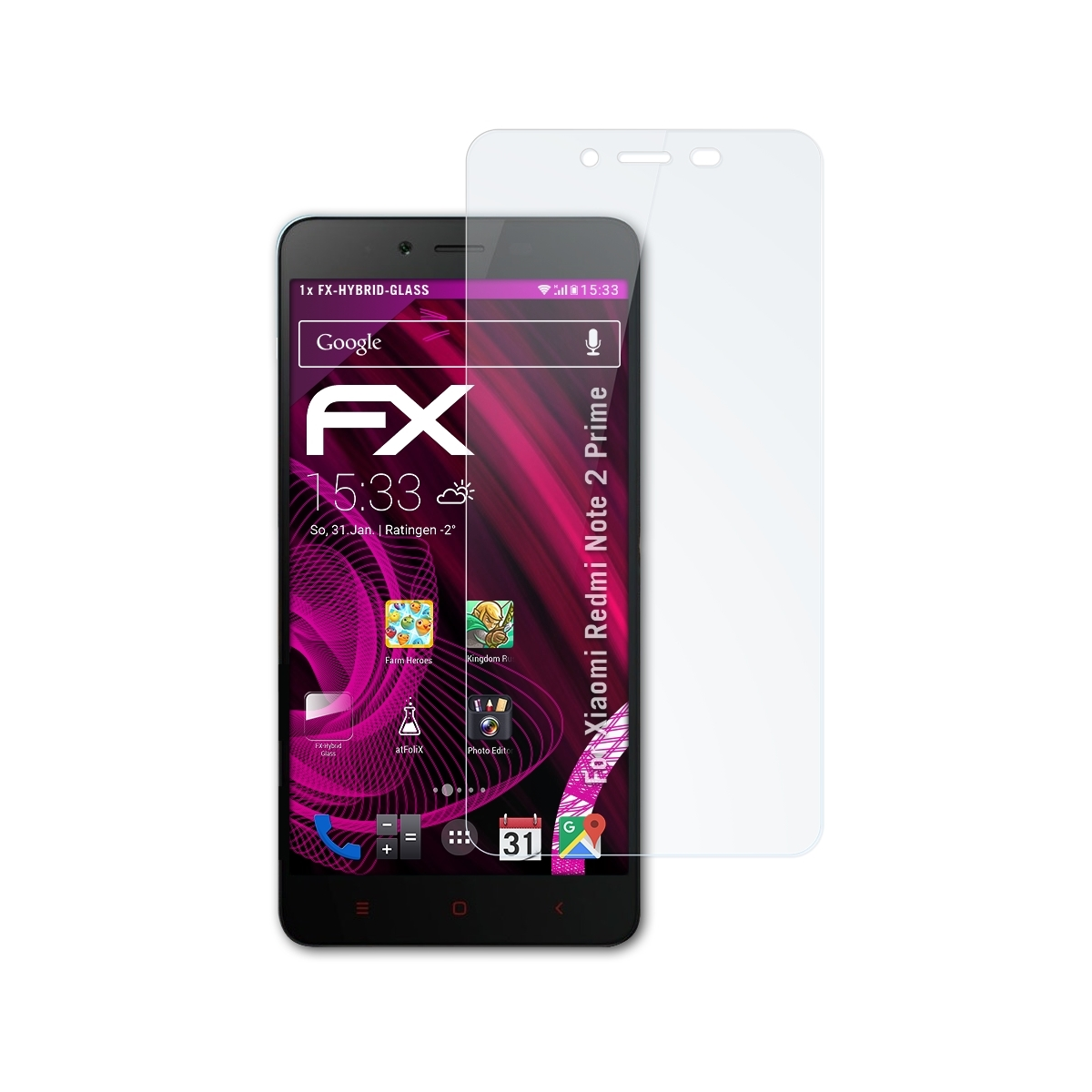 ATFOLIX FX-Hybrid-Glass (Prime)) Xiaomi Note 2 Redmi Schutzglas(für