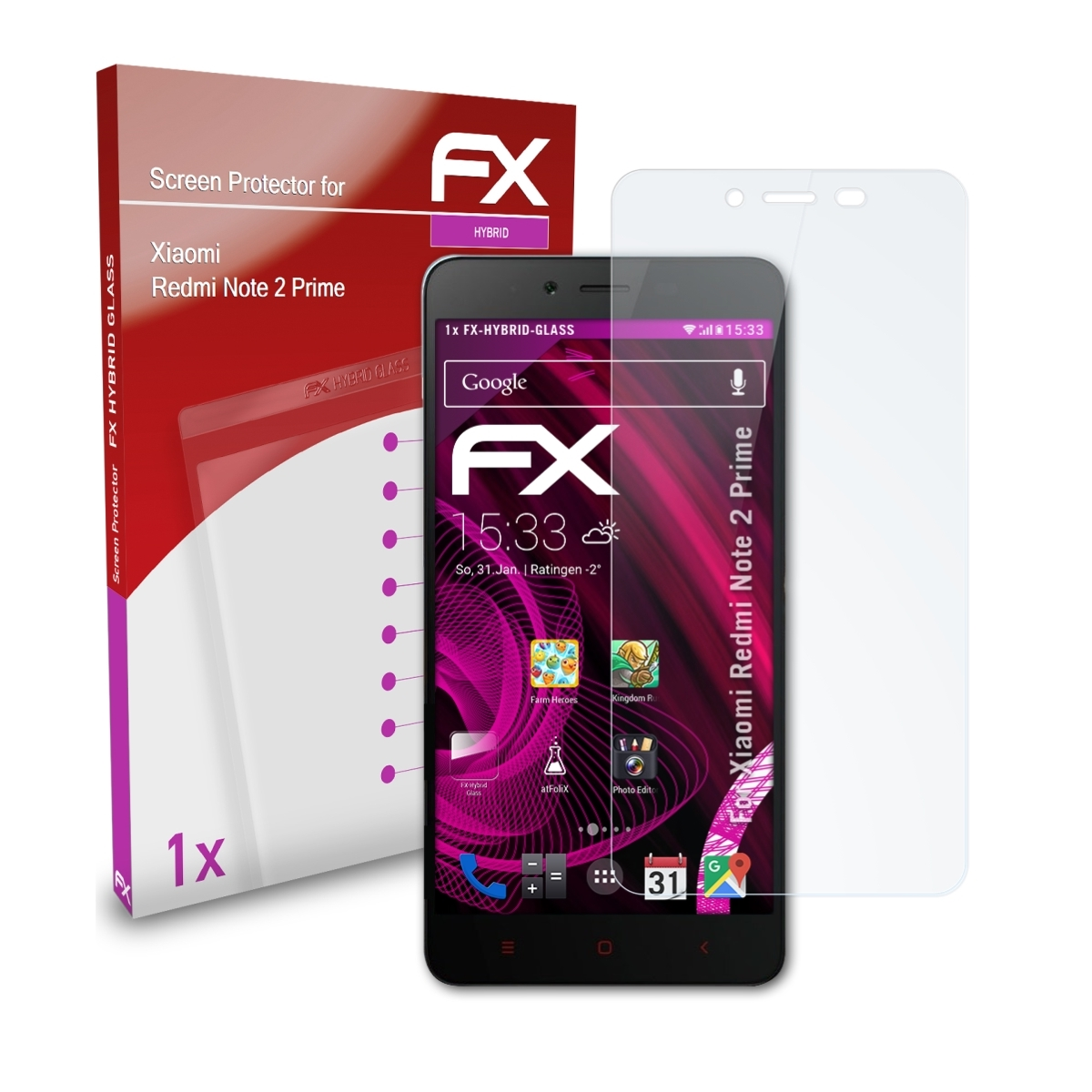 ATFOLIX FX-Hybrid-Glass (Prime)) Xiaomi Note 2 Redmi Schutzglas(für