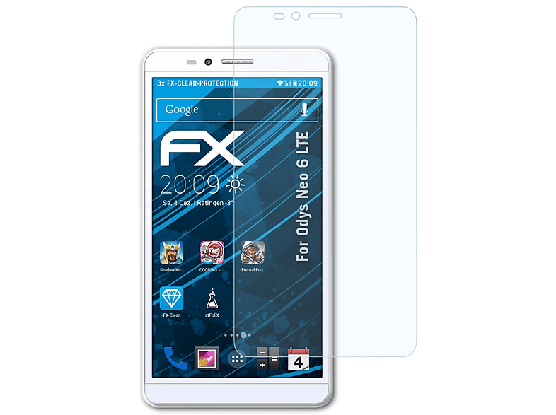 6 Neo 3x Displayschutz(für LTE) Odys FX-Clear ATFOLIX