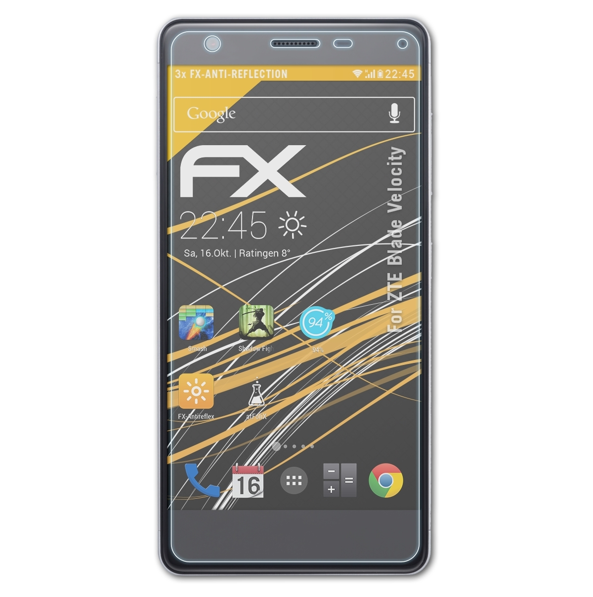 ATFOLIX 3x FX-Antireflex Displayschutz(für Velocity) Blade ZTE