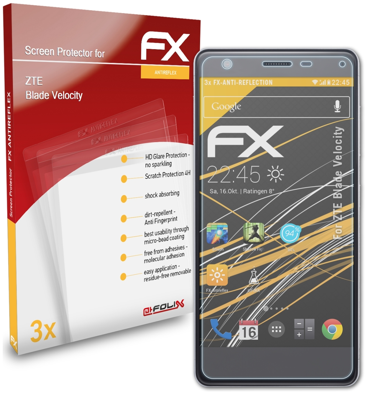 FX-Antireflex ZTE Displayschutz(für Blade ATFOLIX 3x Velocity)