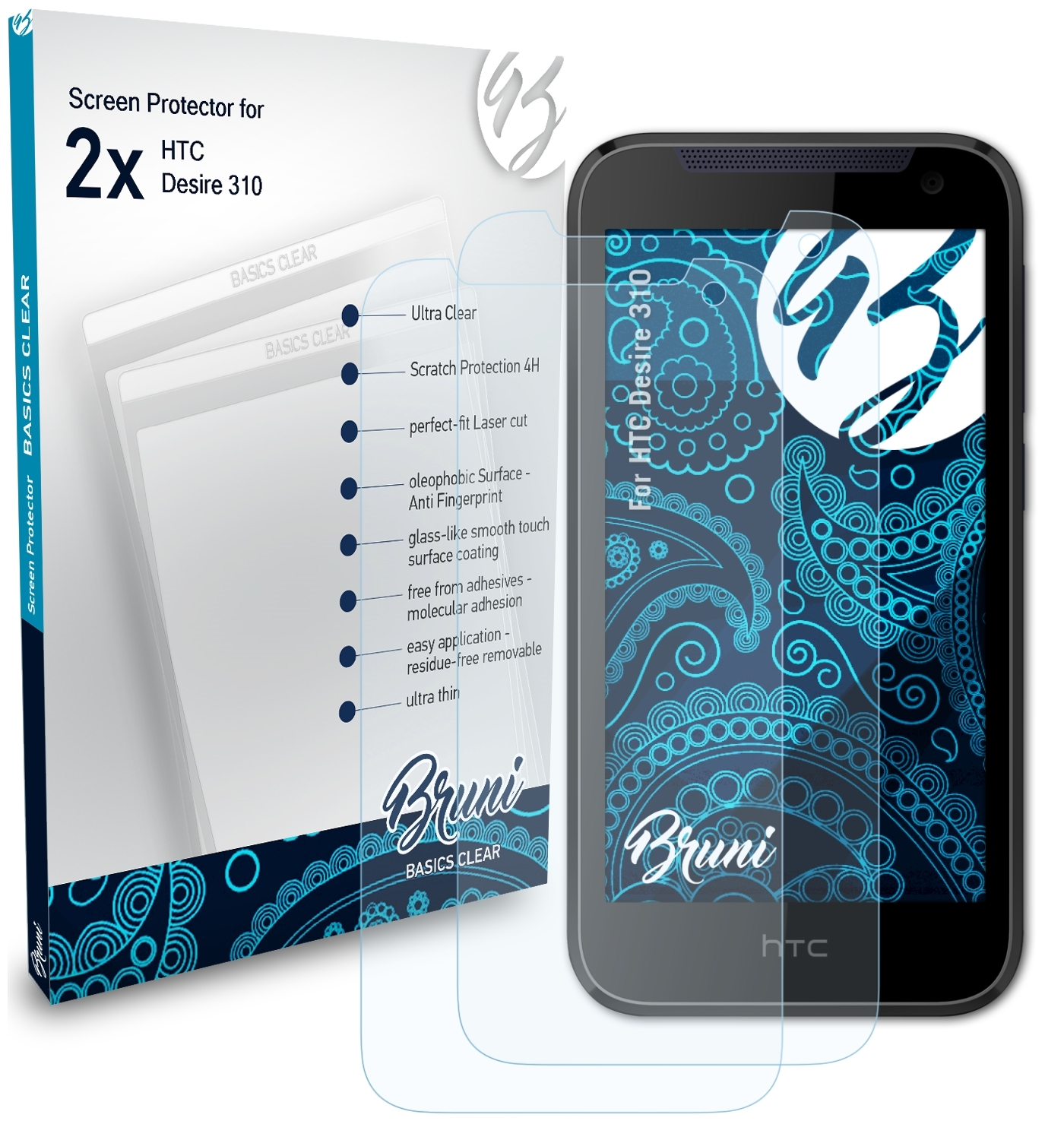 Basics-Clear Desire 310) 2x HTC BRUNI Schutzfolie(für