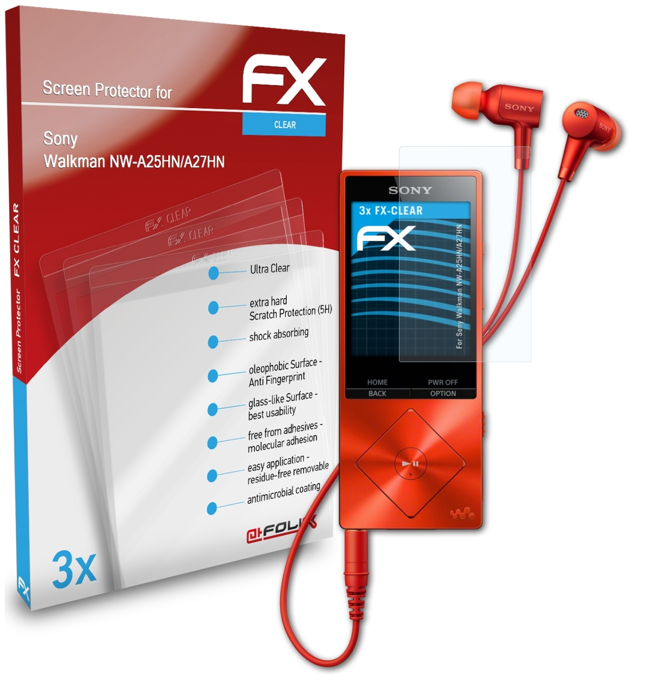 3x FX-Clear ATFOLIX NW-A25H27HN) Displayschutz(für Sony Walkman