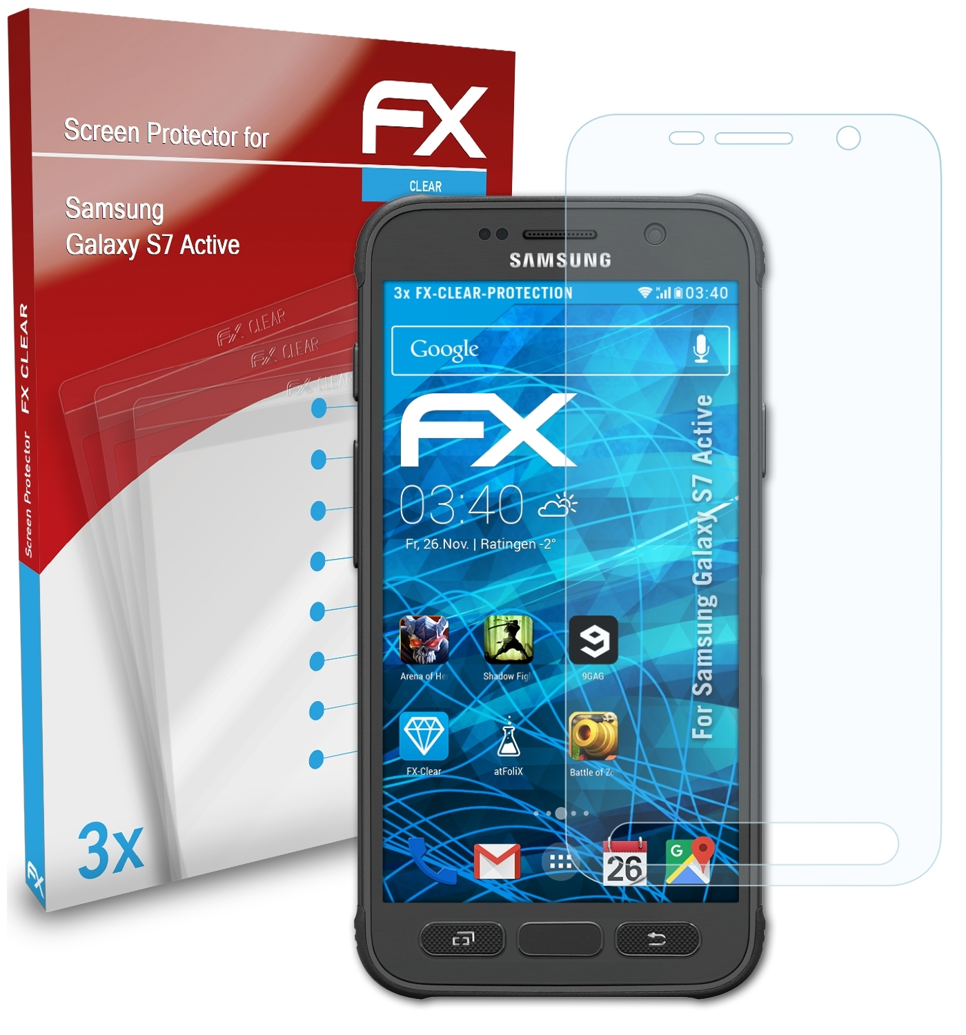 ATFOLIX 3x FX-Clear Samsung Galaxy S7 Active) Displayschutz(für
