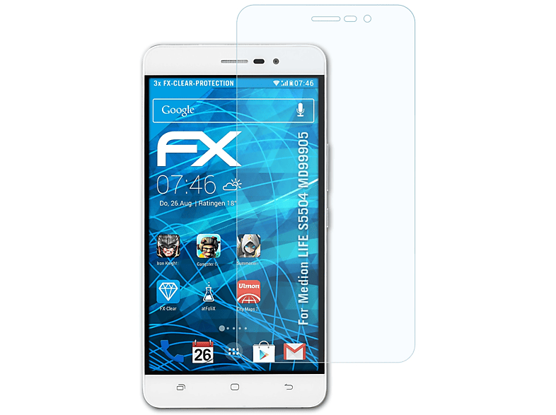 ATFOLIX 3x FX-Clear Displayschutz(für Medion LIFE S5504 (MD99905))