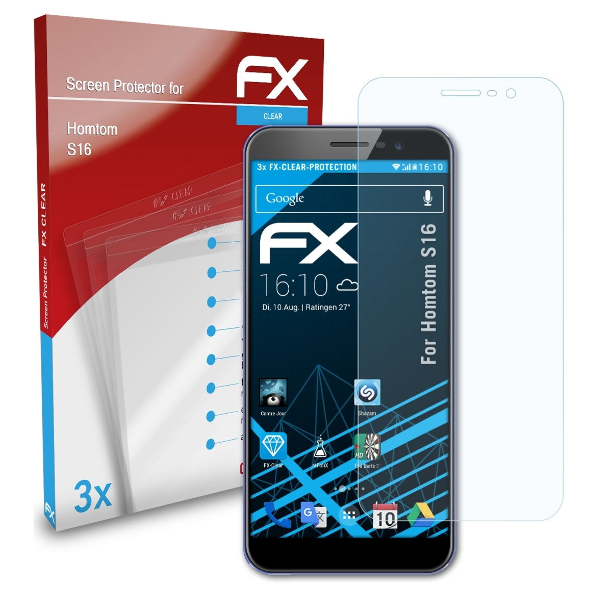 ATFOLIX 3x FX-Clear Displayschutz(für Homtom S16)