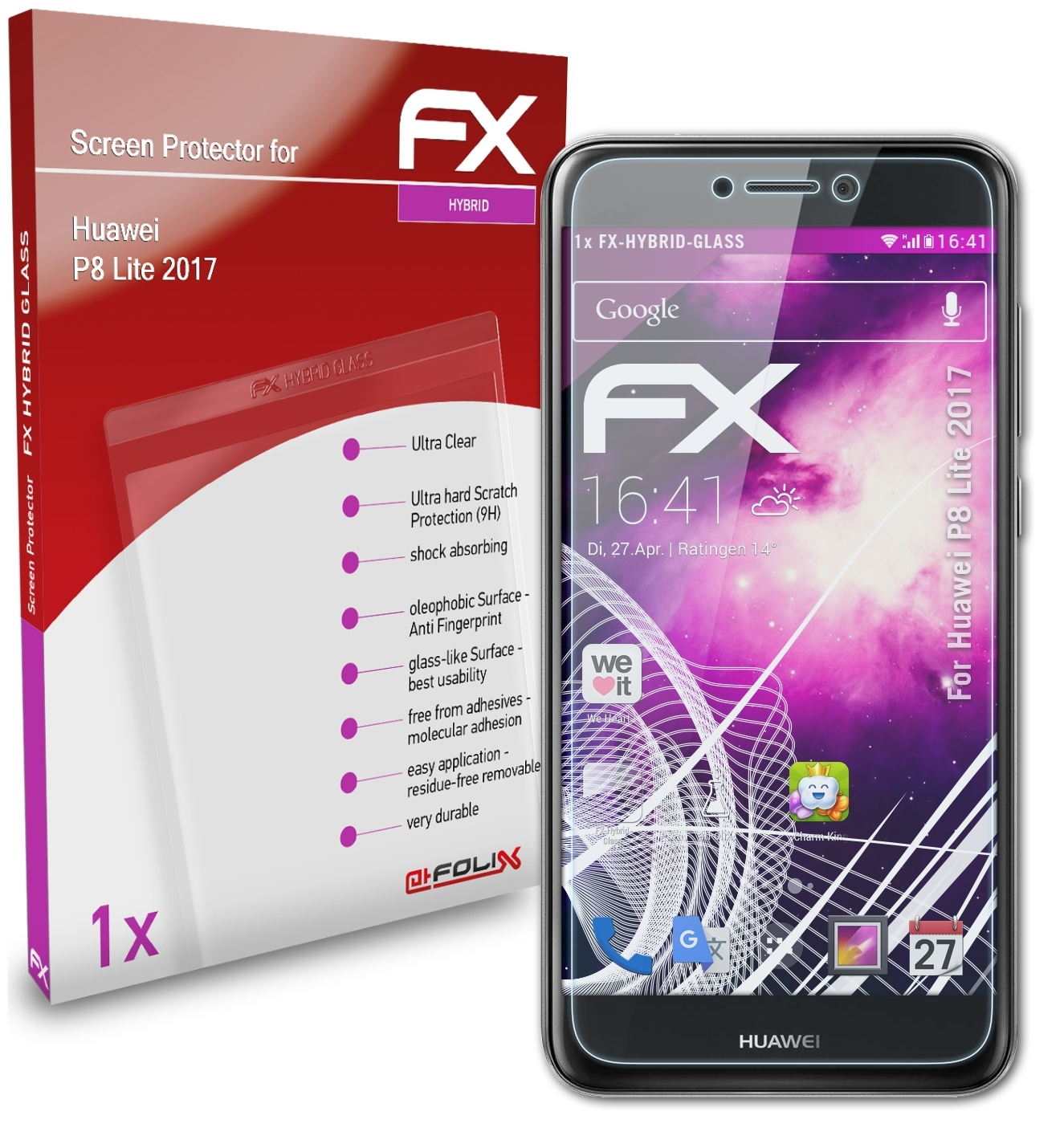ATFOLIX FX-Hybrid-Glass Schutzglas(für Huawei P8 (2017)) Lite