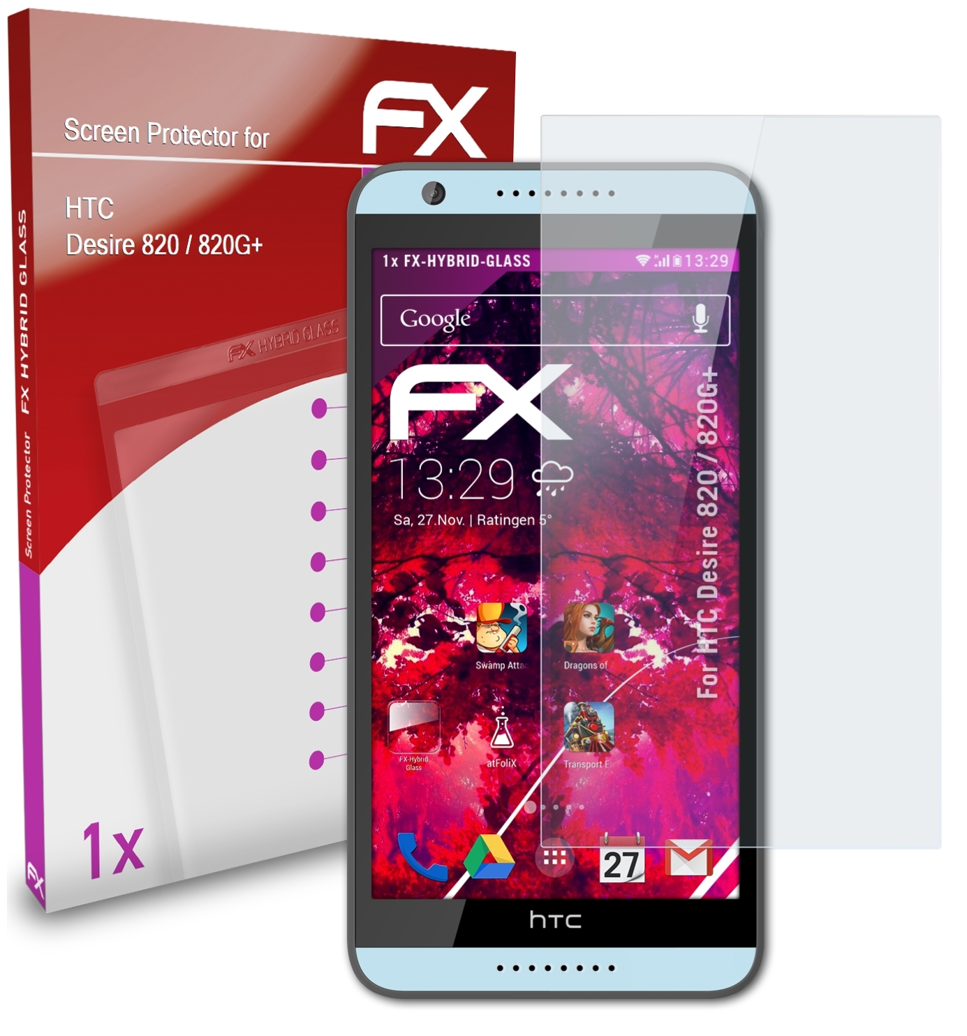 ATFOLIX FX-Hybrid-Glass / Desire HTC 820G+) 820 Schutzglas(für