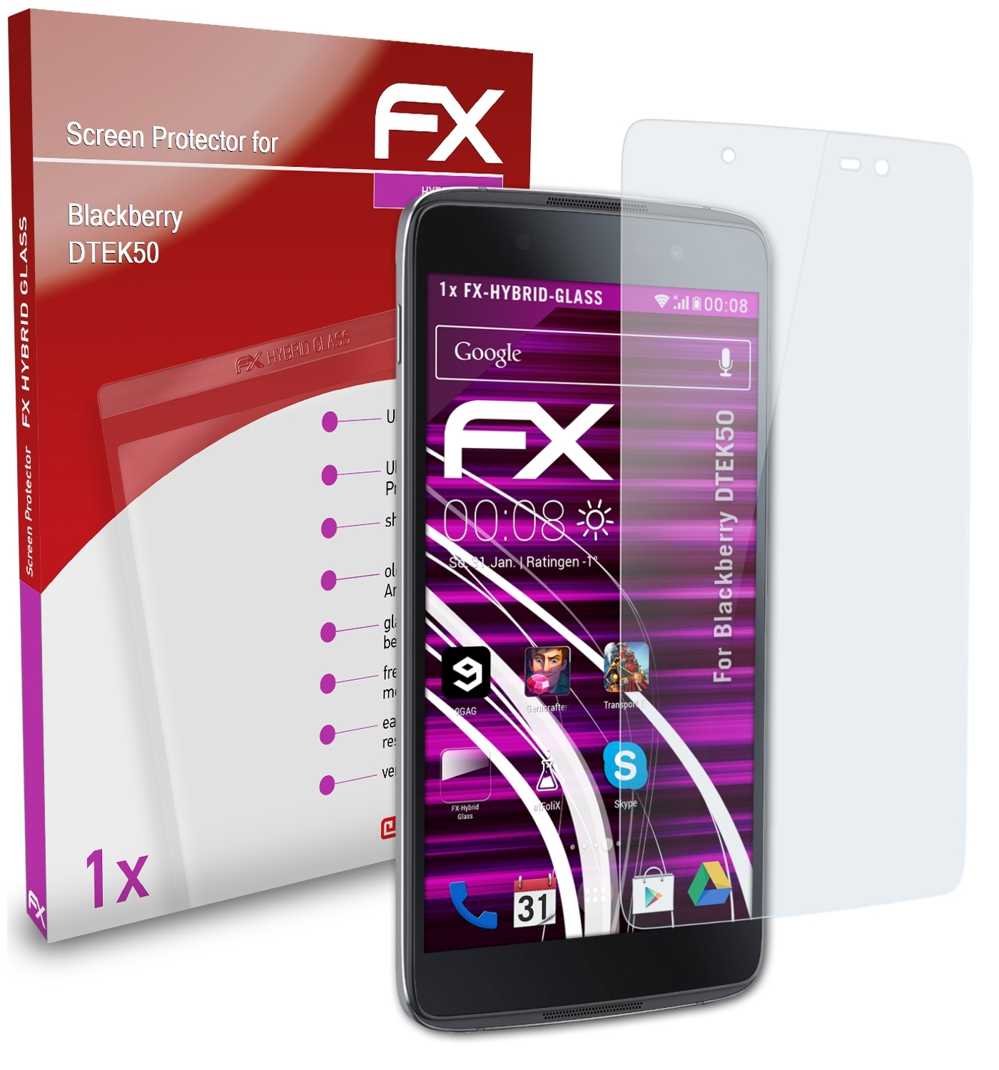 ATFOLIX FX-Hybrid-Glass Schutzglas(für DTEK50) Blackberry