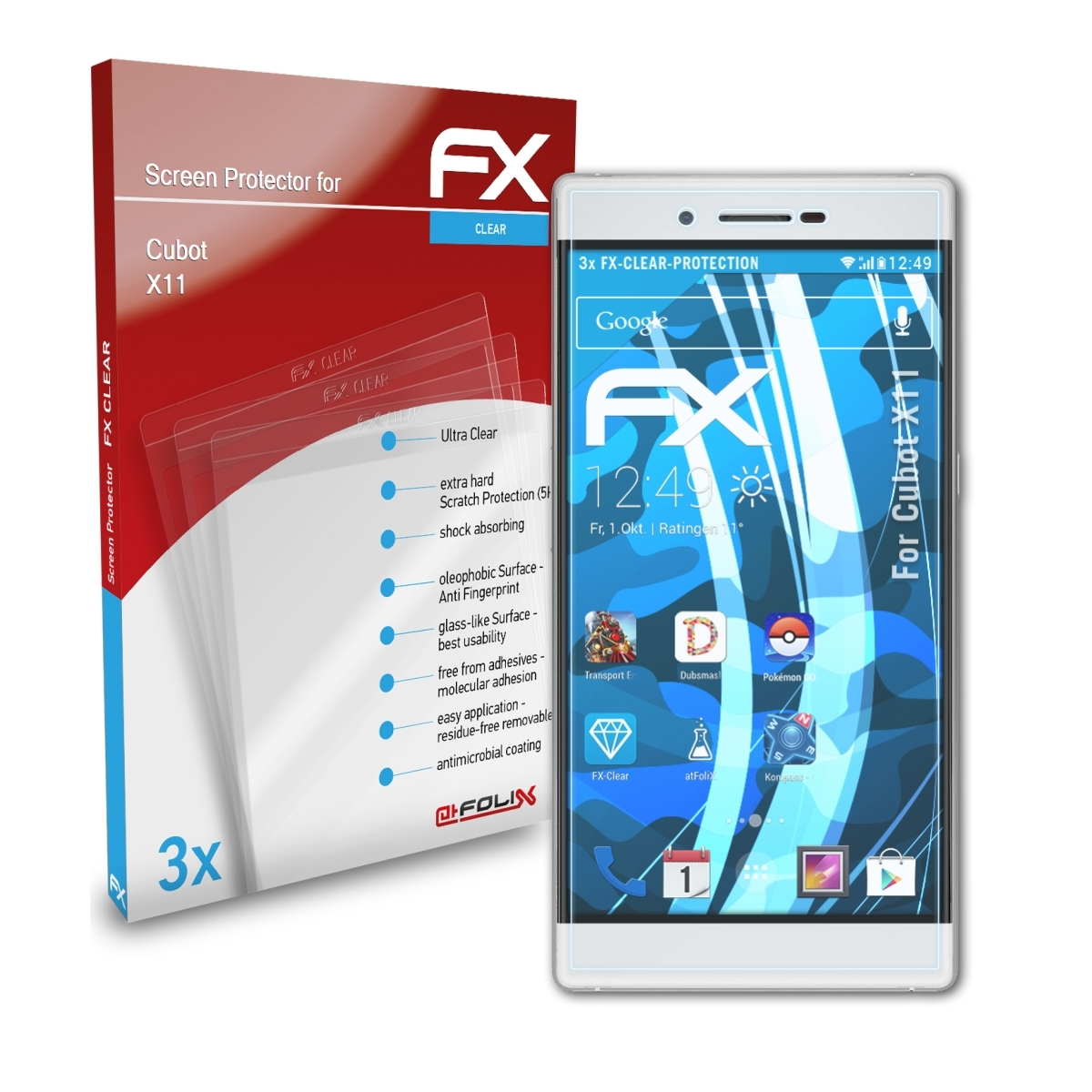3x Cubot FX-Clear ATFOLIX X11) Displayschutz(für