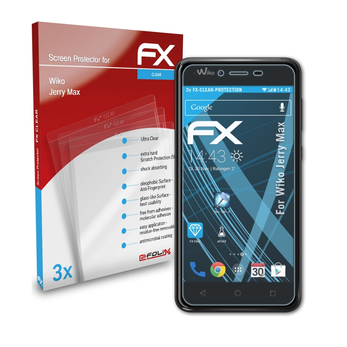 Max) Wiko FX-Clear Jerry ATFOLIX Displayschutz(für 3x