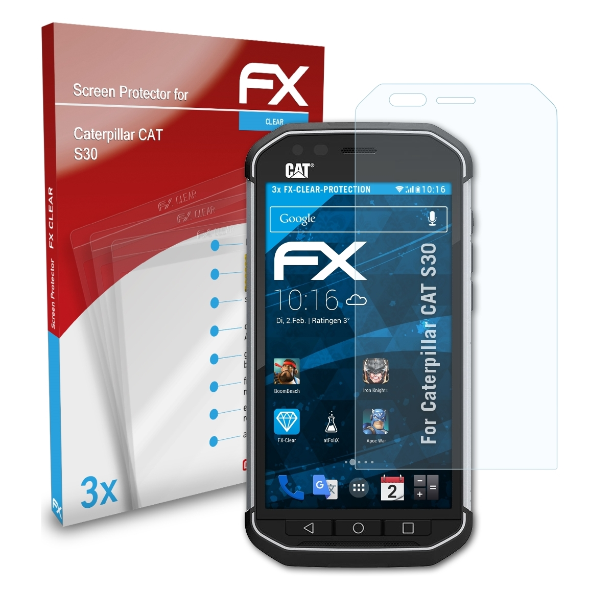 ATFOLIX 3x Displayschutz(für FX-Clear CAT Caterpillar S30)