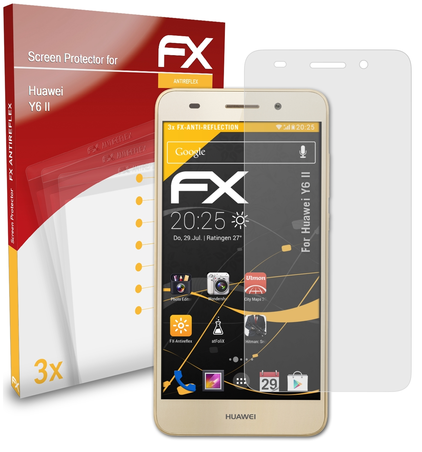 II) Huawei 3x FX-Antireflex Displayschutz(für ATFOLIX Y6
