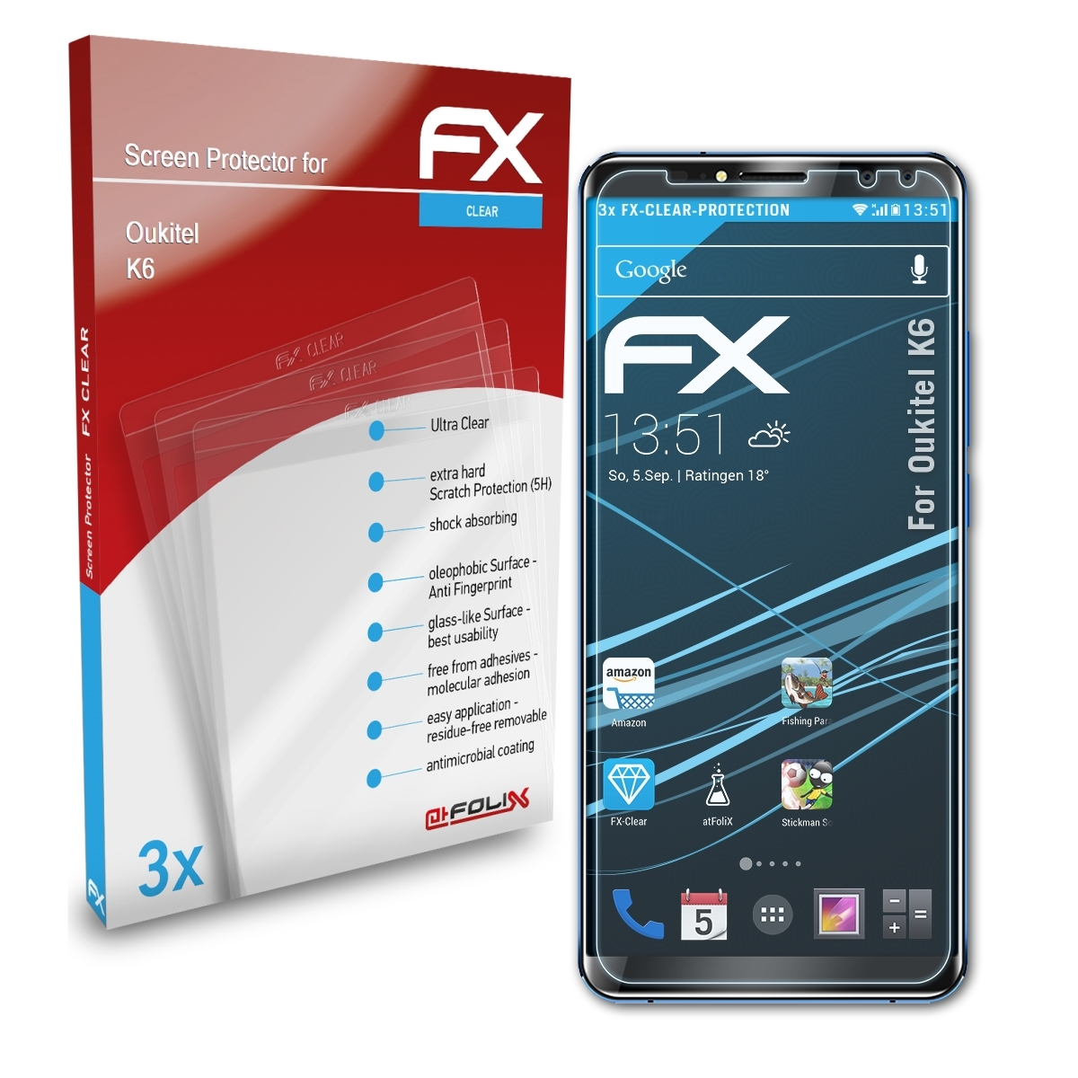 ATFOLIX FX-Clear Oukitel K6) Displayschutz(für 3x
